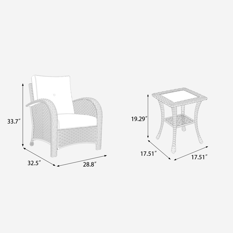 Ensemble de chaises de patio en rotin 3 pièces avec table d'appoint LayinSun, Cadre noir / coussin beige