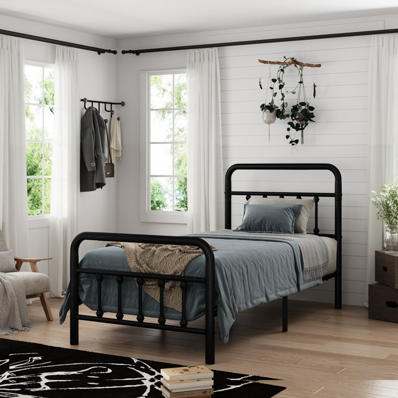 Structure de lit simple noir avec tête de lit, structure pour un sommeil agréable, espace de rangement sous le sommier, aucun sommier tapissier, conception classique robuste, style