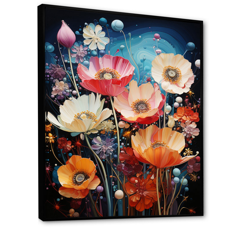 Fleurs sauvages en fleurs sur toile, H 32 po x l 24 po x P 1 po, Cadre flottant noir