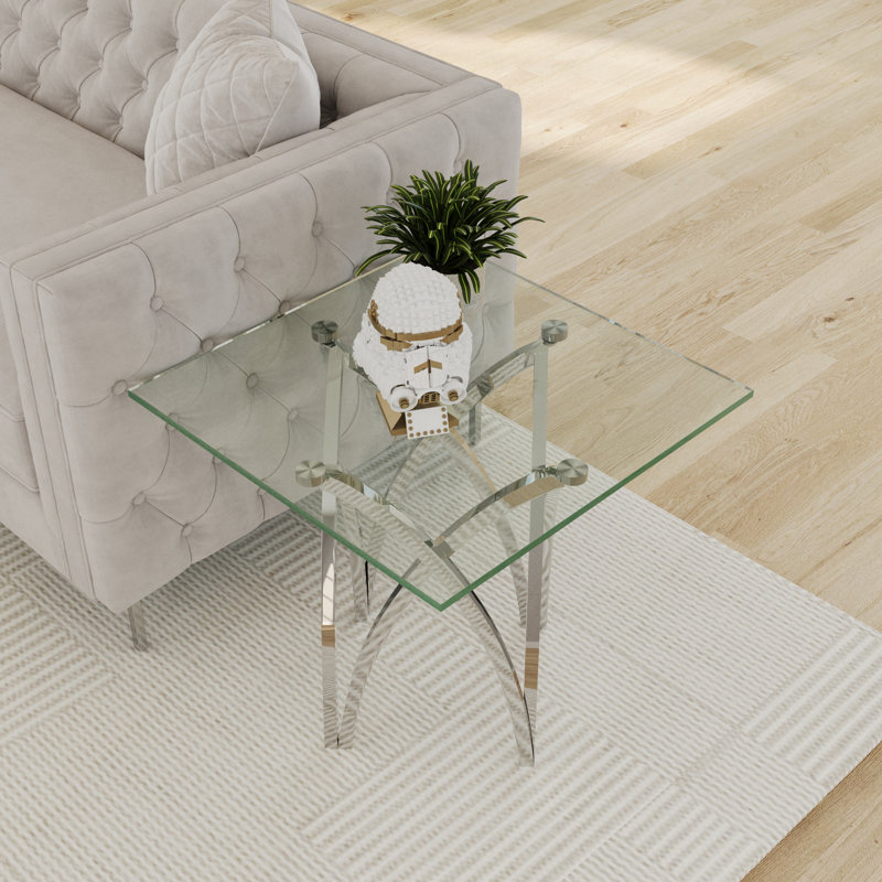 24 Inch Clear Tempered Glass End Table Set Couch Side Table With Mirrored Silver Base Set Of 4