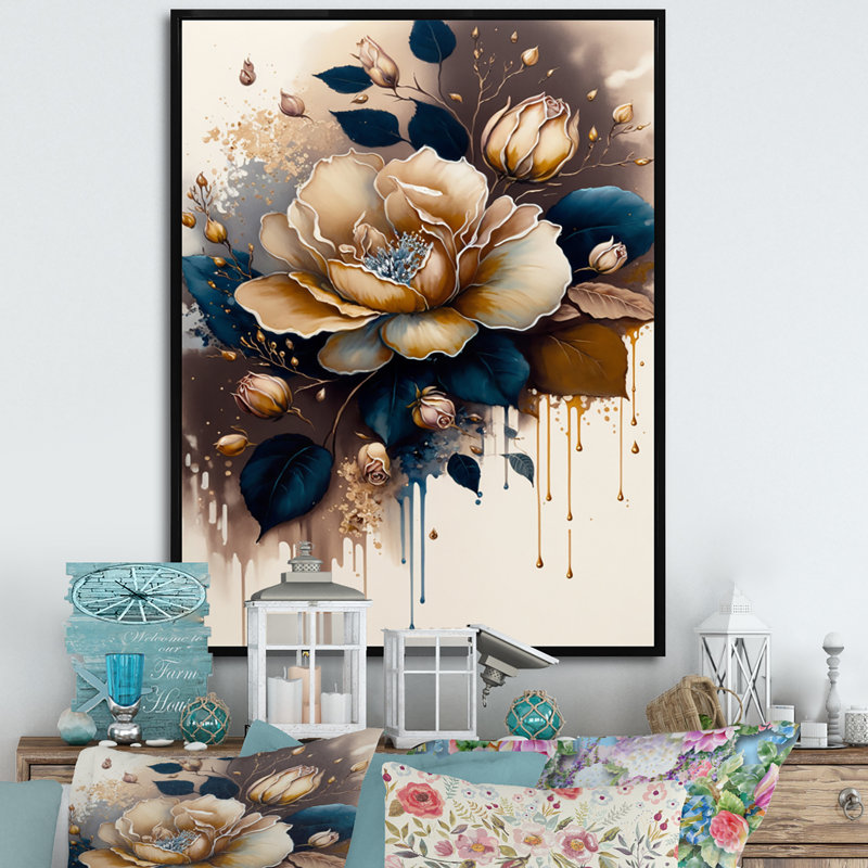 Art sur toile rose et brune, H 44 po x l 34 po x P 1,5 po, Toile avec cadre flottant noir