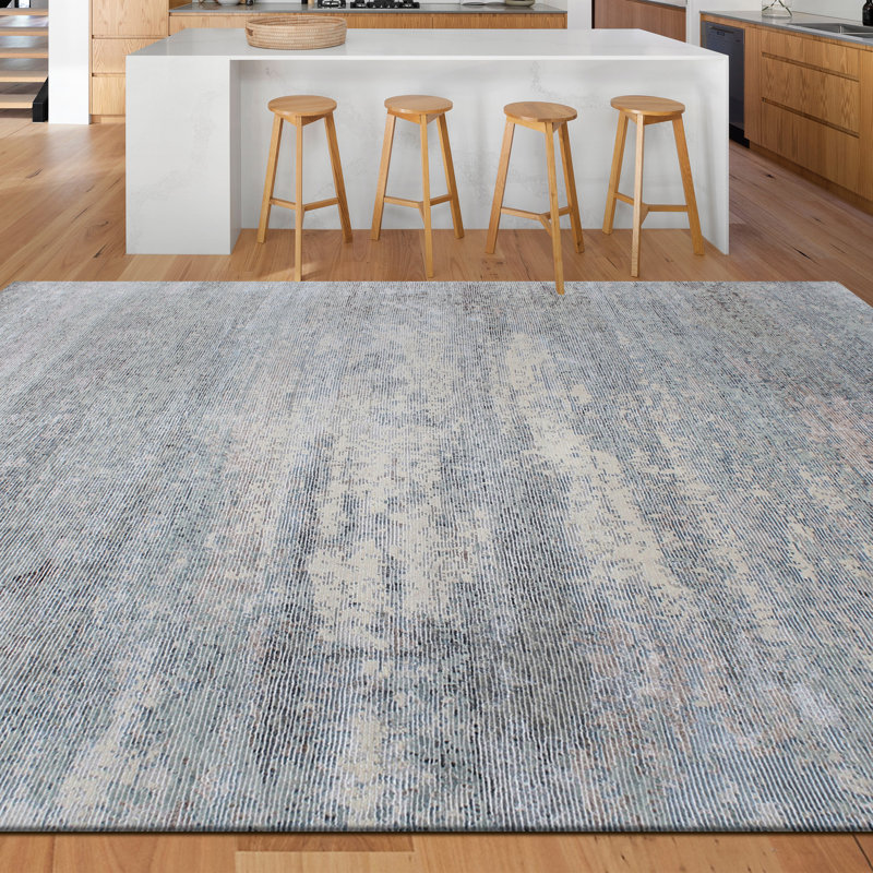 Abstract Area Rug in Blue, Rectangle 2' x 3'
