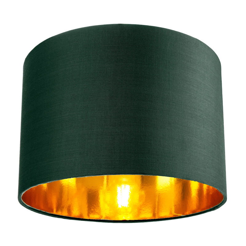 Contemporary Cotton Lamp/Light Shade with Shiny Paper Inner, 18cm H x 25cm W x 25cm D, Forest Green