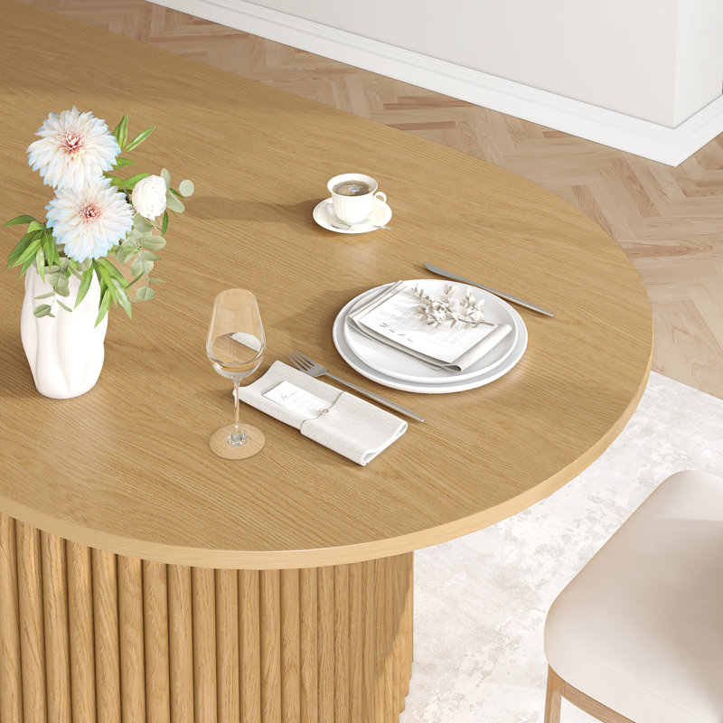 Fohoren Oval Dining Table Double Pedestal Kitchen Table, Natural Wood, 79" L x 33.5" W x 30" H
