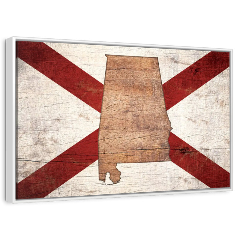 Carte d'État sur le drapeau de l'Alabama, Cadre flottant blanc, 13 po x 9 po