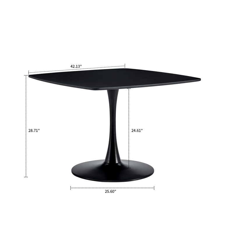 Table de salle à manger Rivkah, H 28,71 po x L 42,11 po x l 42,11 po, Noir mat, Noir mat