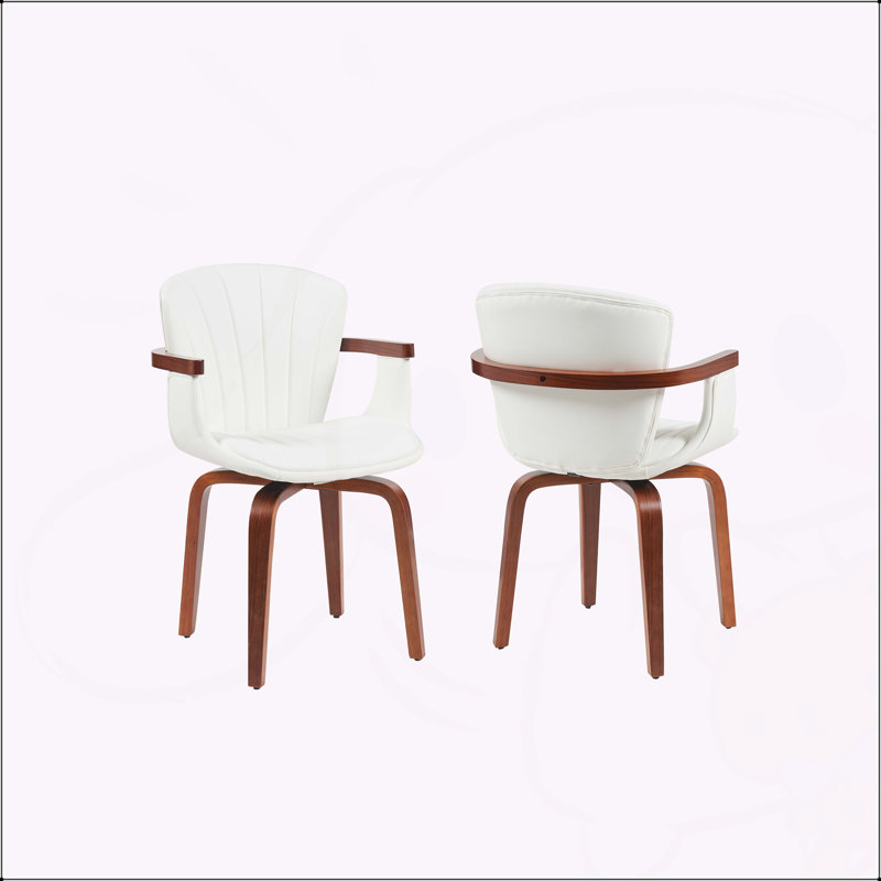 Ensemble de chaises pivotantes Mid-Century modernes en bois cintré (ensemble de 2), Blanc