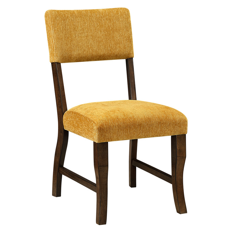 Chaise d'appoint contemporaine rembourrée jaune moutarde de 2 pièces, structure en bois avec finition brune, support de charge en chenille 250 lb