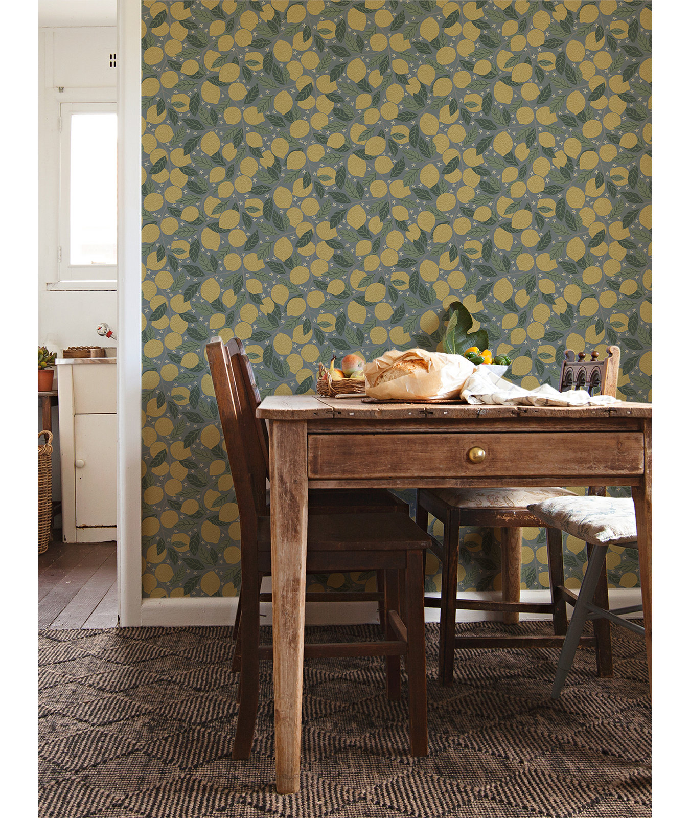 Aina Garden Fruit Wallpaper, Blue Yellow
