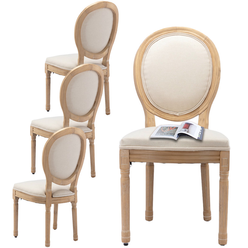 French Style Vintage Solid Back Dining Chair, Beige, 4