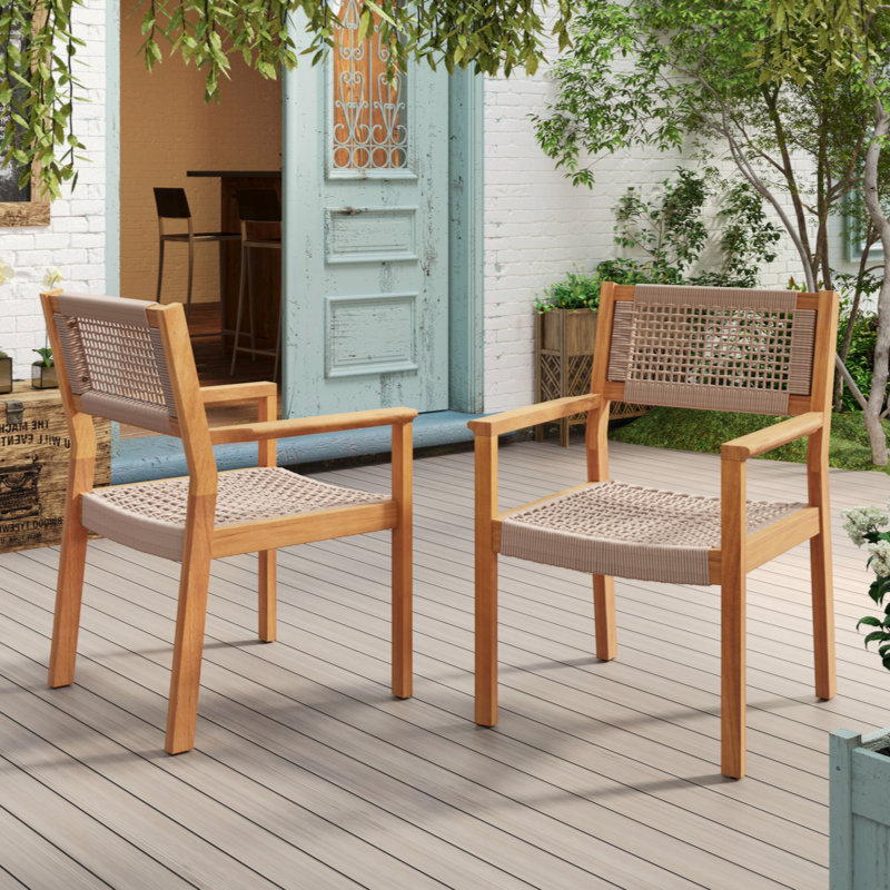 Chaise tressée, Brun clair / teck, 2