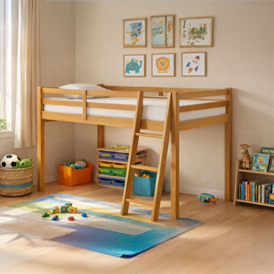 Alaterre Furniture Wood Twin Loft Bed with Ladder, Cinnamon
