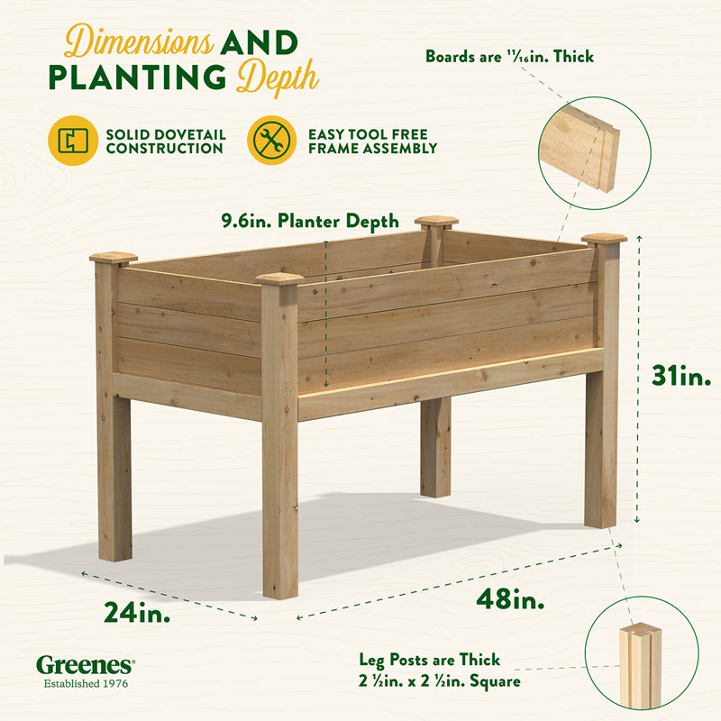 Greenes 48" Beige Cedar Elevated Garden Bed with Liner