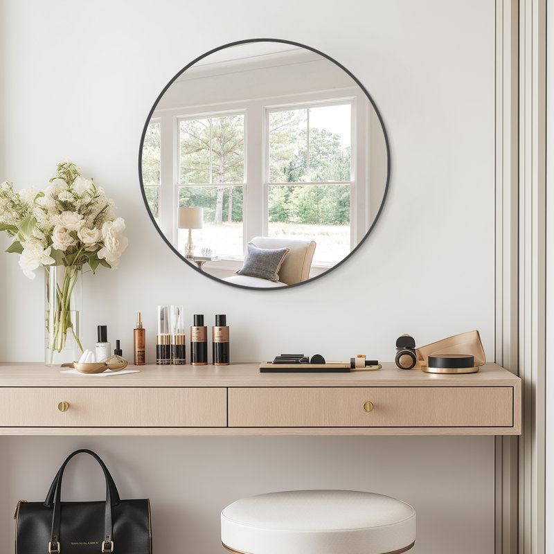 Miroir mural Kristene, 24 po x 24 po, Noir