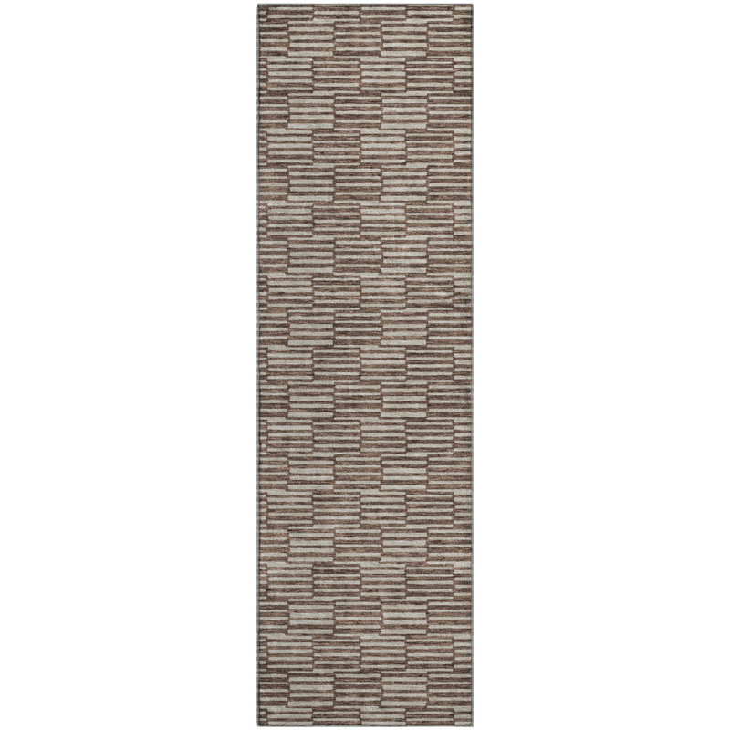 Premium Machine Washable Prisco Brown Rug, Runner 2'3" x 7'6"