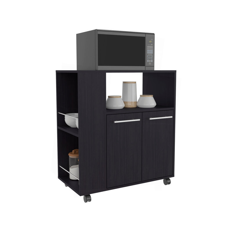 Kitchen Cart, 2 Doors, 3 Shelves, 4 Wheels, Black