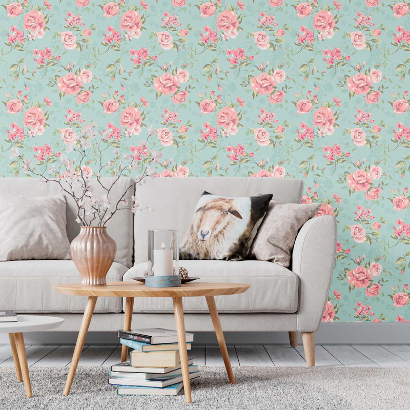 Rouleau de papier peint Ajara Smooth, Rose / bleu, L 126 po x l 24 po