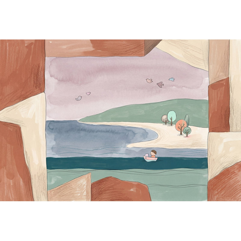 Murale de contes de paysage côtier vert en sourdine, Peler et coller, 200 po x 120 po