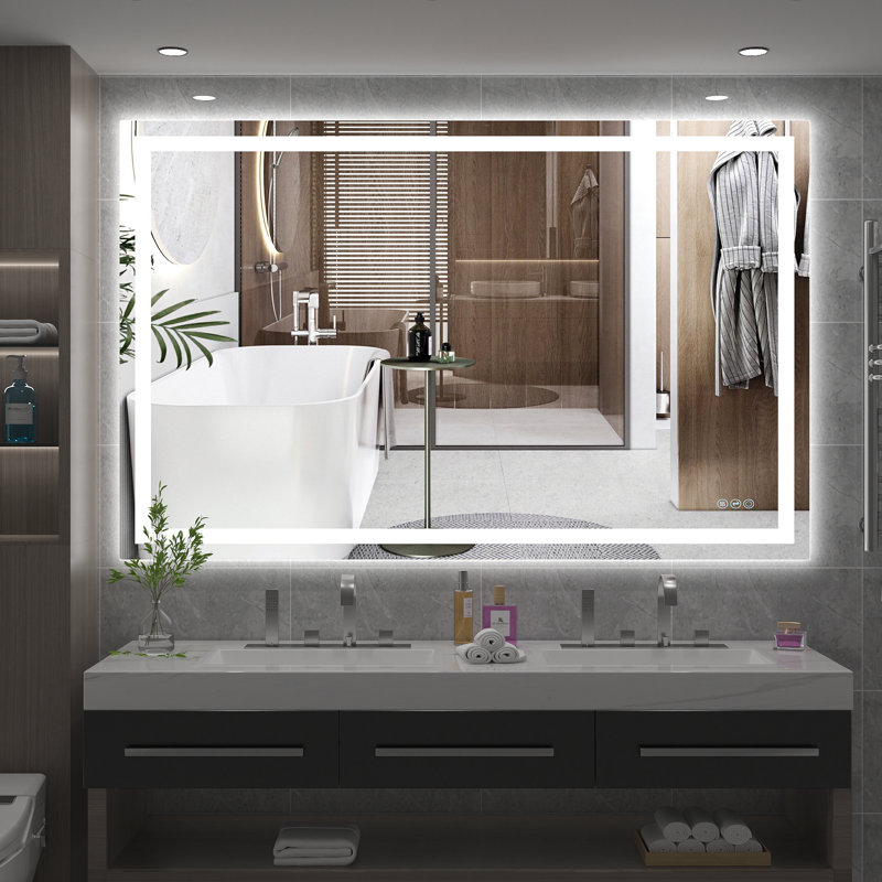 Kernie 40‘’x32‘’ Frameless LED 3 Color Lighting Bathroom / Vanity Mirror, Memory Function, Anti-fog