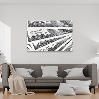 Crisp Hundred Dollar Bills Abstract Contemporary Architecture Wall Art Print by Pictufy Studio IV - Wrapped Canvas Print