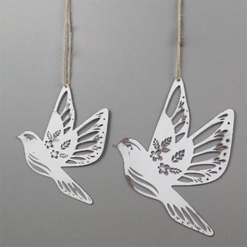 Ensemble de 2 décorations d'oiseaux en métal blanc