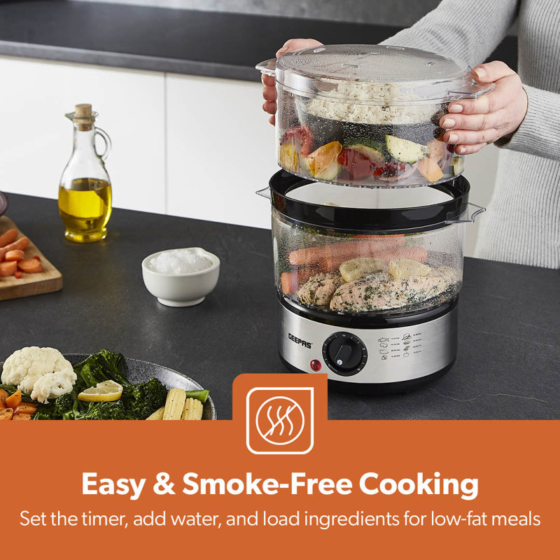 Geepas 3-Tier Food Steamer, 7.2L Electric Vegetable Steamer With 3 Removable Cooking Bowls - 400W