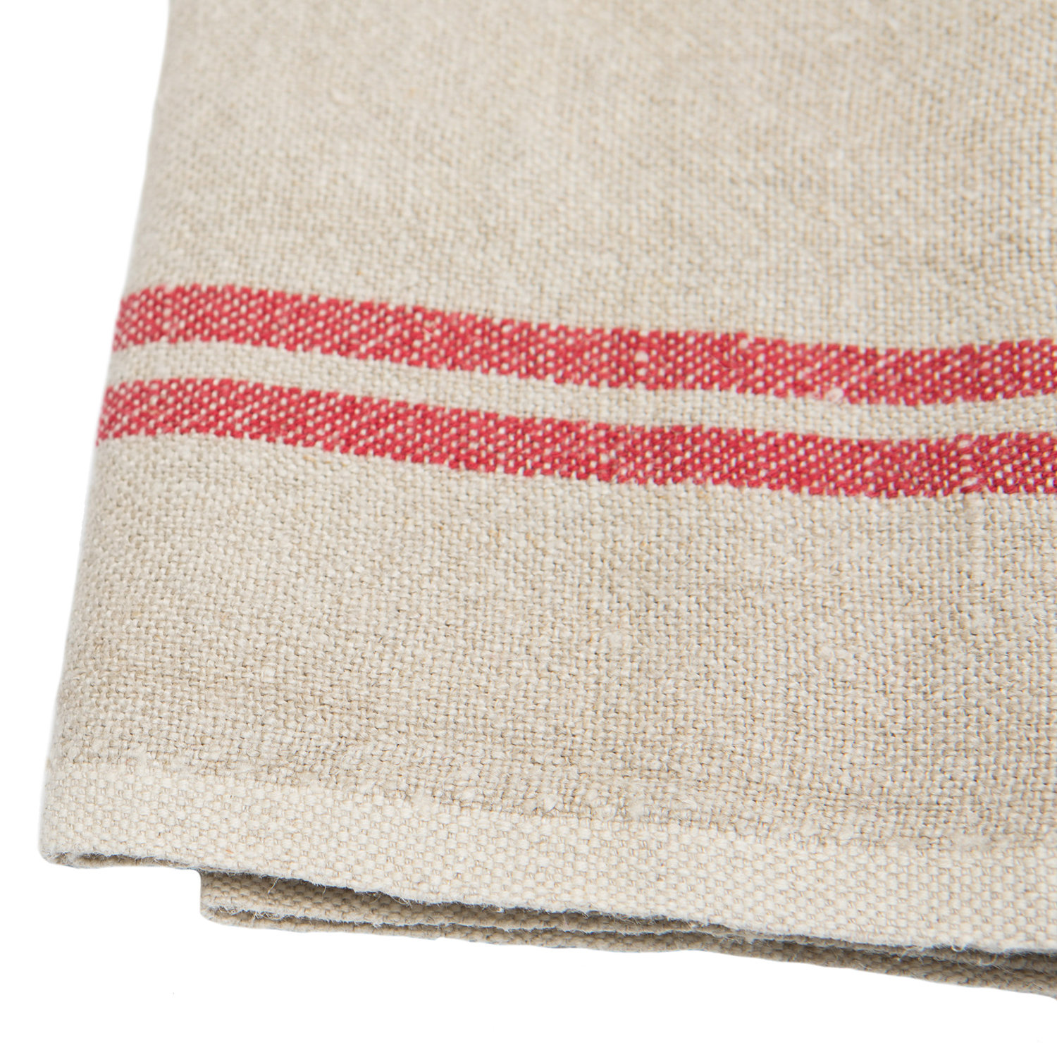 Brookline Stripe Tea Towel Kitchen Towel, Natural/Red