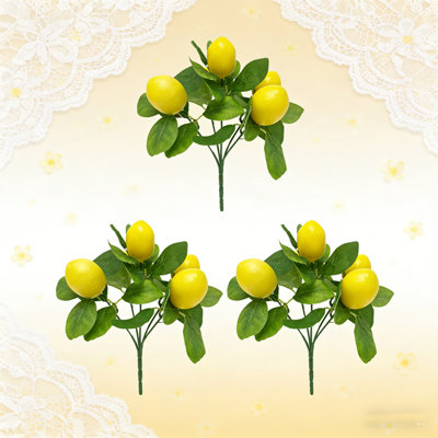 3 pièces de branches de citron artificielles, 10 branches de citron artificielles, 5 branches de citron fourchues pour la salle à manger, les fêtes de bricolage, les décorations de cuisine, les arrangements de fleurs de mariage