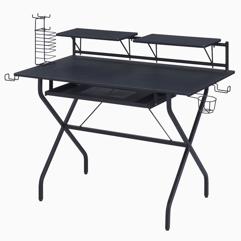 Black Computer Desk With Keyboard Tray