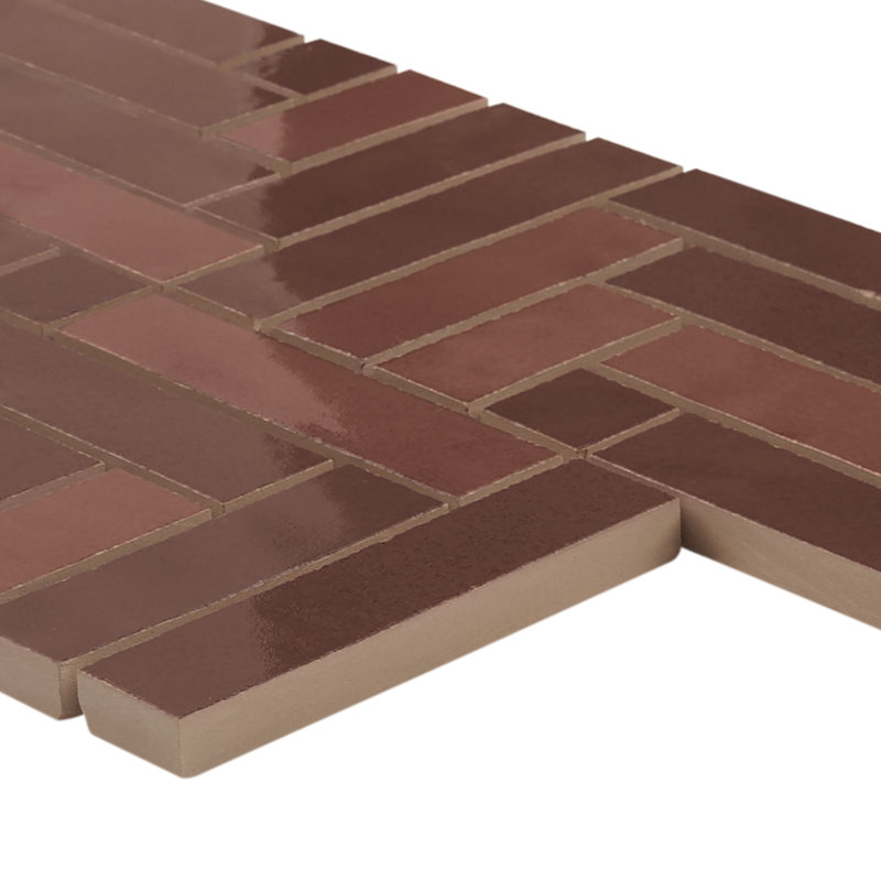 Zelora 1" Glossy Ceramic Mosaic Wall Tile, Chestnut Brown