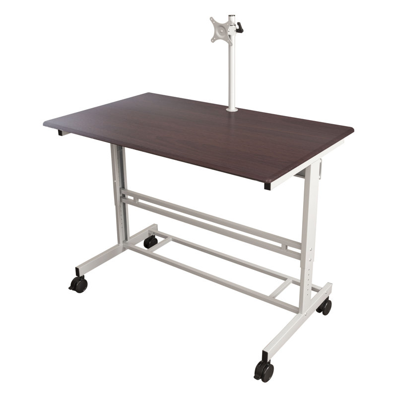 Bureau debout à hauteur réglable Zarella, Noyer foncé / argent, H 42,75 po x l 47,25 po x P 28,5 po