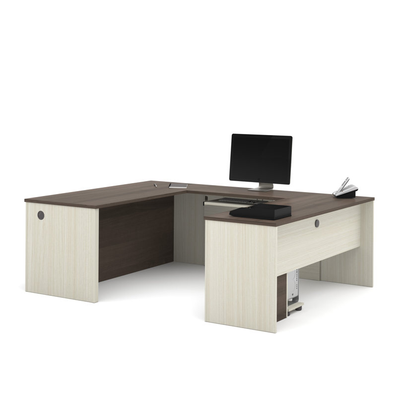 Bureau en U réversible Ornello, Chocolat blanc et Antigue