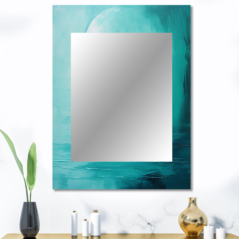 Teal Moon Tranquility I - Moon Decorative Wall Mirror, Blue Large Mirror, Printed Metal Art, 40" x 30"