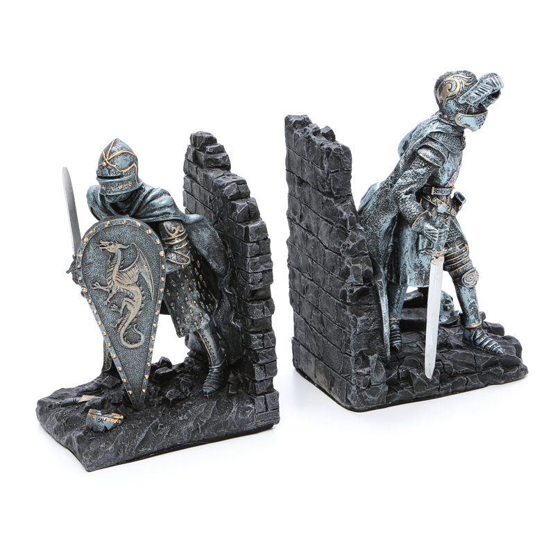 Arthurian Knight Silver Resin Bookends Set of Two