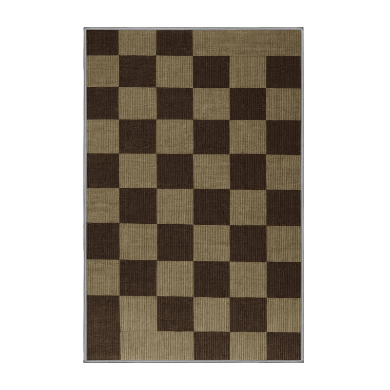Tapis brun à carreaux lavable à la machine, Rectangle 5 pi x 7 pi