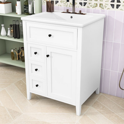 Meuble-lavabo avec lavabo, 4 tiroirs et tablette réglable