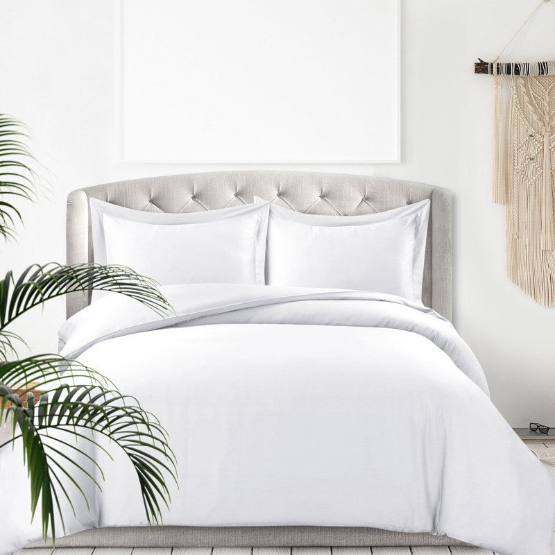 Rayon Sateen Duvet Cover, King Duvet Cover + 2 Shams, White
