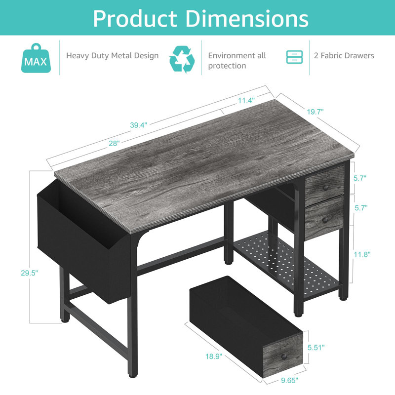 Shamauri Computer Desk with Drawers Writing Desk Gaming Desk, Gray/Black
