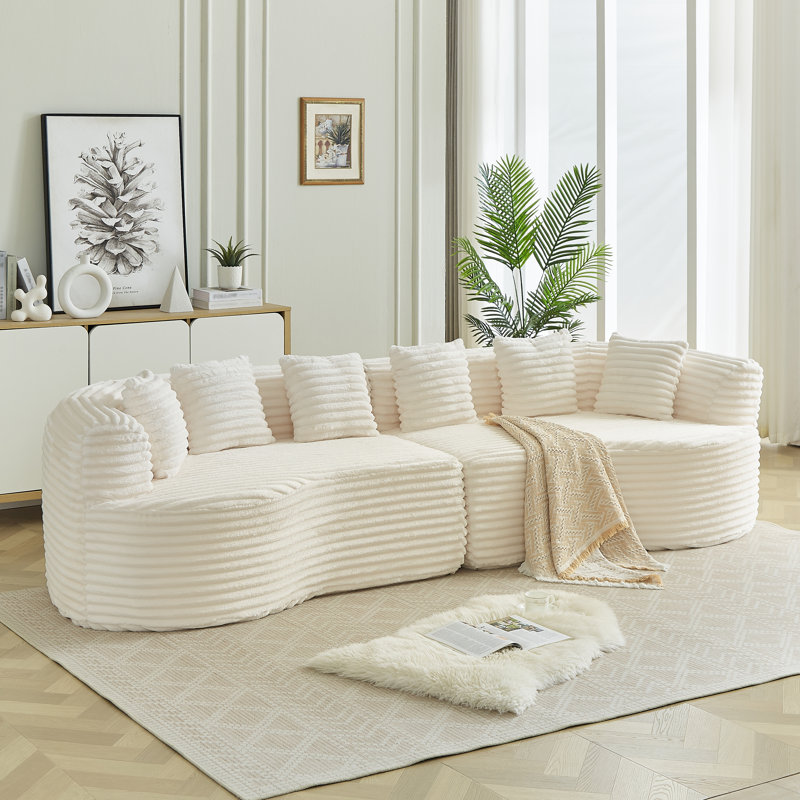 Canapé modulaire incurvé surdimensionné sans os avec 6 coussins en velours côtelé de luxe avec siège profond, L 36,5 po