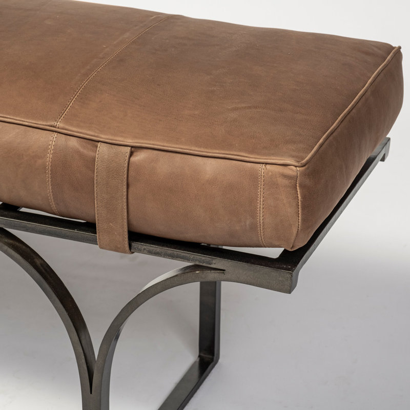 Magnolia Upholstered Bench, Caramel Genuine Leather