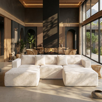  White Corduroy Cloud Modular Sectional Sofa 108'' 