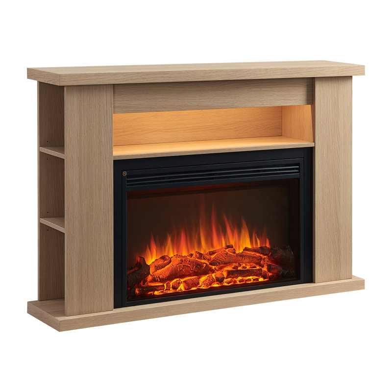 LIPSON FLAMME Electric Fireplace, 88cm H x 130cm W x 28cm D, Natual Oak