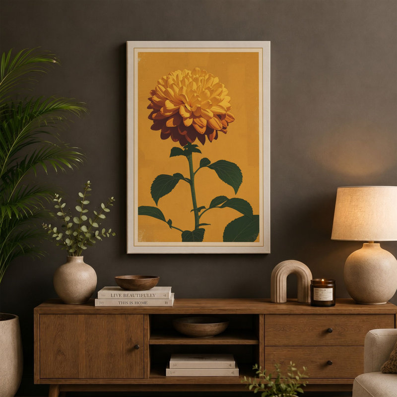Golden Chrysanthemum Botanical - Wrapped Canvas, 18x12 - 45.7 x 30.5 cm, Cream Border