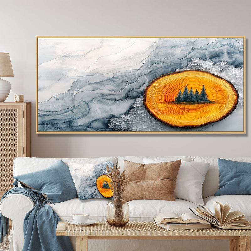 Dar Amber or du soleil rivière de cristal II - forêt, art mural, H 28 po x l 60 po, Impression encadrée flottante