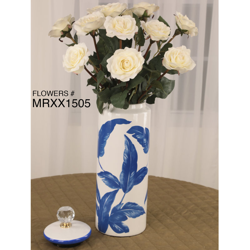 Ceramic Jar, Blue/White, 16" H x 4.75" W x 4.75" D