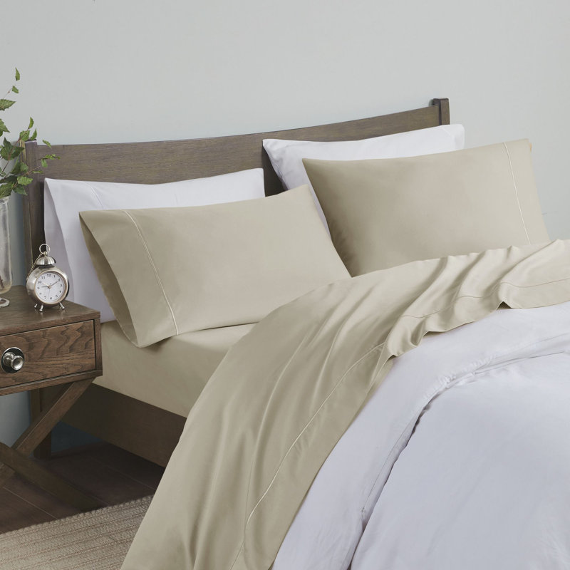 600 Thread Count Pima Cotton Sheet Set, Split King Sheet Set+2 Fitted Sheets+4 Pillowcases, Sand