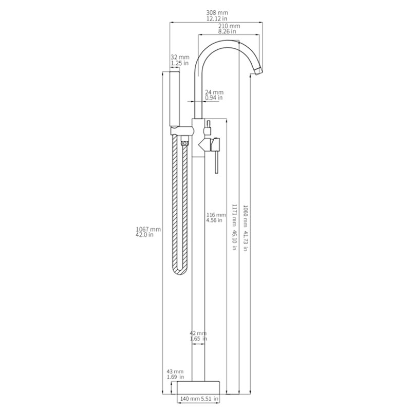 2 Handle Floor Clawfoot Tub Faucet with Diverter, Matte Black