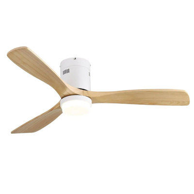 52" Solid Wood 3-Blade Low Profile Ceiling Fan With Integrated LED Light, DC Motor, Smart Remote Control & Reversible Airflow