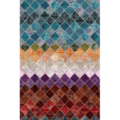 Multi-Colored Geometric Piece Patterned Modern Decorative Rug