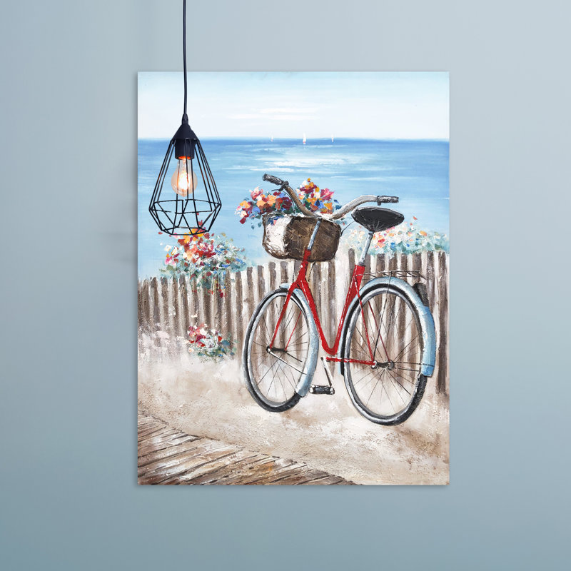 Le vélo sur la plage - peinture sur toile tendue, H 48 po x l 36 po x P 1,5 po